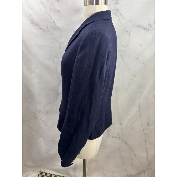 Lauren Ralph Lauren Navy Linen Blazer Jacket Coat Womens 10 P Lined Officecore - Picture 8 of 15
